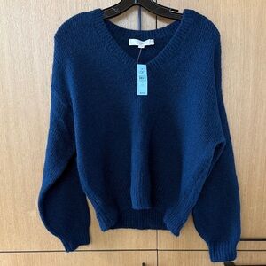 Loft V Neck Oversized Sweater in Navy Blue Color Womens size Xsmall Petite